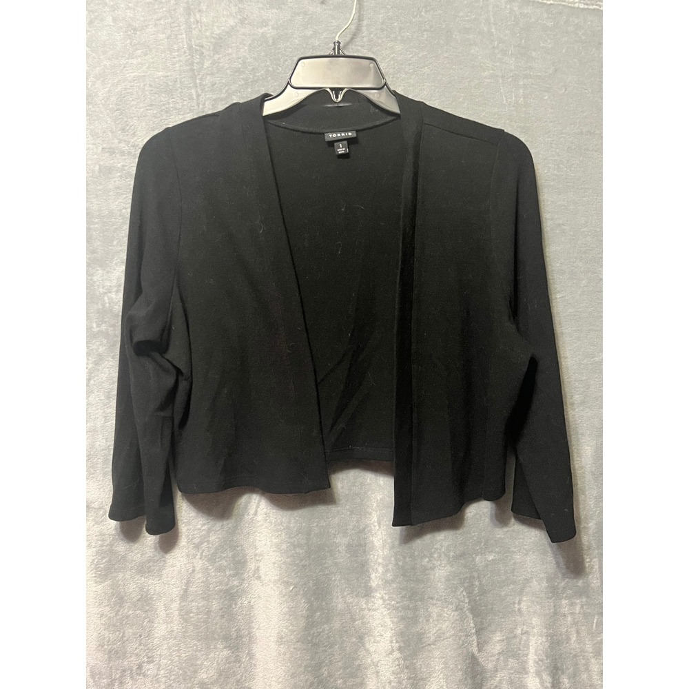 Torrid Size 1‎ Black Cropped Cardigan Open Front Stretch Knit 44 Bust